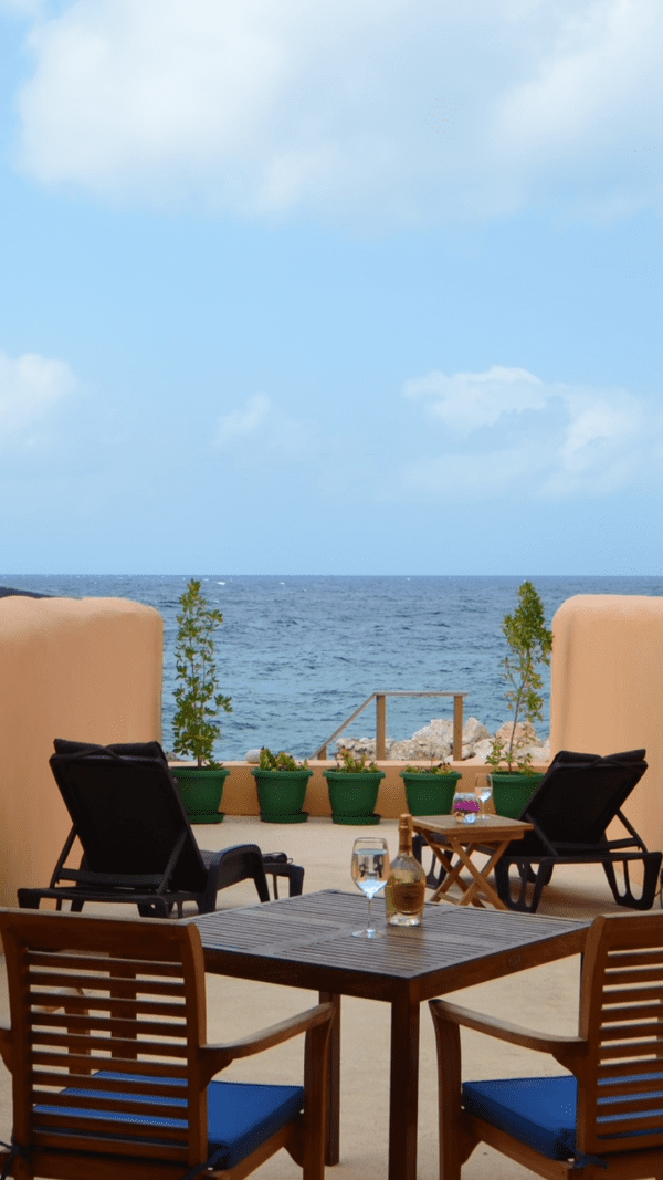 Oceanfront terrace at Apartment Luna in Pietermaai, Curaçao