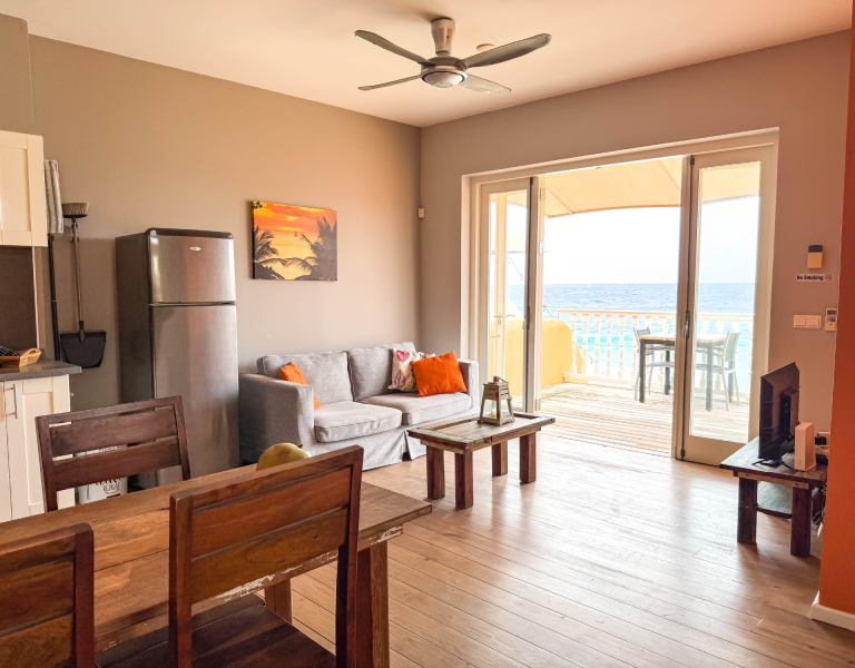 Living room of Apartment Soleil with sea view and private balcony at Dushi Pietermaai Apartments Curaçao