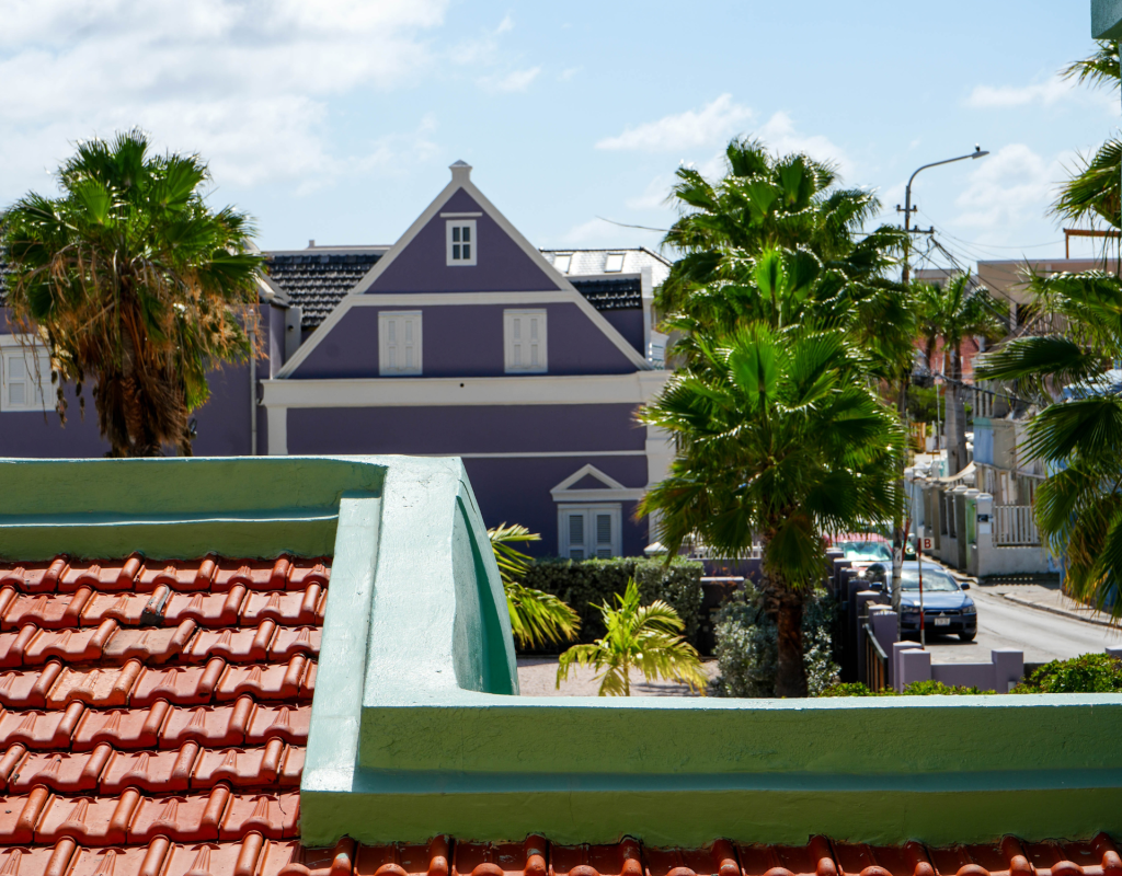 Historic buildings and palm trees in Pietermaai, seen from Tierra apartment